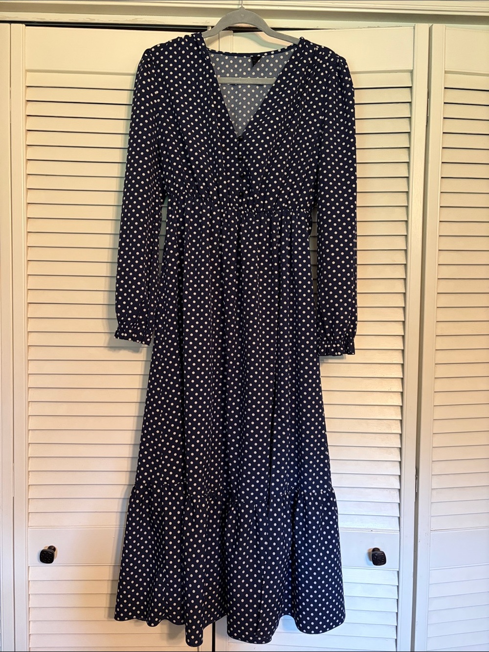 SHEIN Navy and White Polka Dot Midi Dress